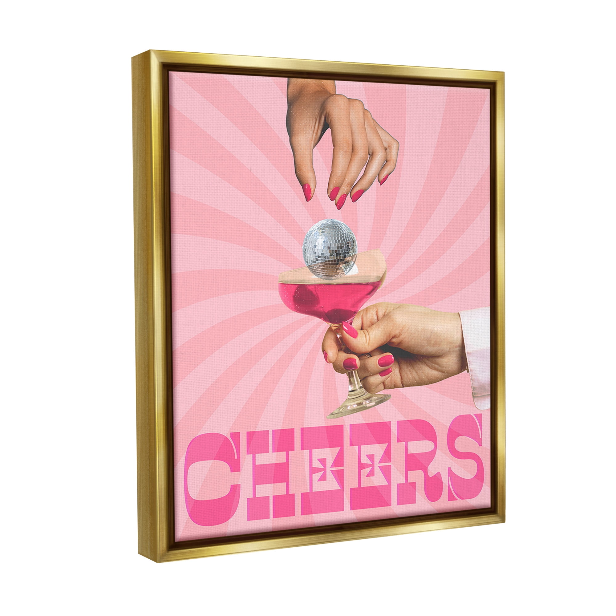 Stupell Industries Cheers Disco Drink Food & Beverage Painting Gold Floater Framed Canvas Art Print Wall Art, 25 x 31
