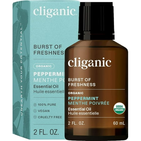 Cliganic Organic Peppermint Essential Oil - 100% Pure Natural for Aromatherapy Diffuser | Non-GMO Verified