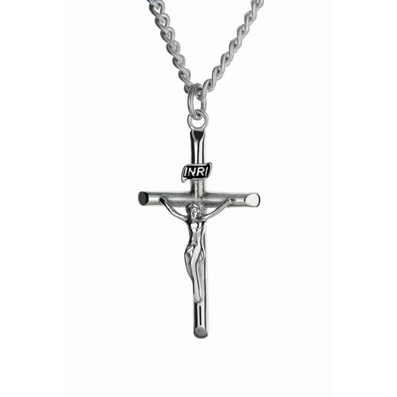 Men's Stainless Crucifix Cross Necklace - John 19:30 by Shields of Strength