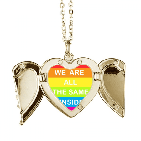 Rainbow Transgender LGBT Folded Wings Peach Heart Pendant Necklace