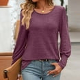 thumbnail image 4 of Women's Casual Loose Bubble Sleeved Round Neck Button Up Long Sleeved Top, 4 of 6