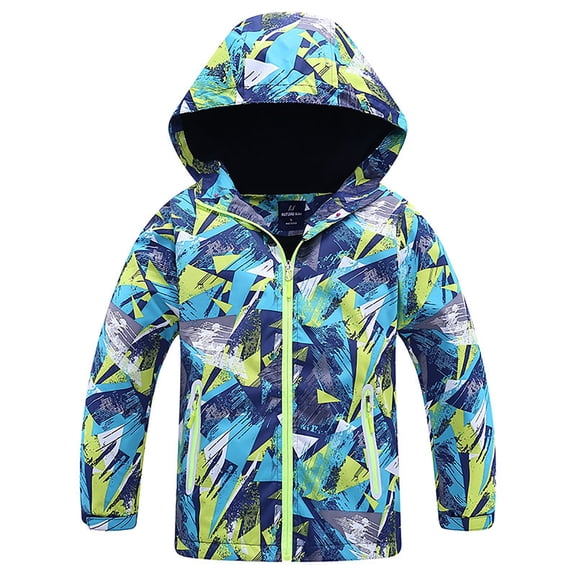 EnJoCho Kids Waterproof Rain Jackets Lightweight Raincoats Fleec𝖾 & Knitted 𝖫ining Hooded Windbreaker for Boys Girls