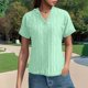 thumbnail image 2 of Camisa de punto jacquard holgada con cuello en V para mujer: manga corta, detalle de cordones, informal de verano, fácil de cuidar, 2 of 7