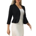 thumbnail image 3 of INSPIRE CHIC Women's Work Crop Blazer Open Front Collarless 3/4 Sleeve Peplum Suit Jacket L Black, 3 of 3
