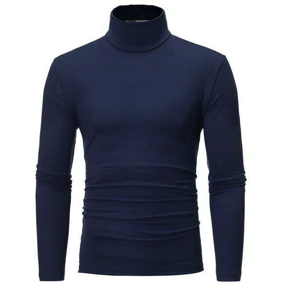 Doomiva Mens Long Sleeve Pullover Thermal Underwear Tops Turtleneck Stretch Warm T-Shirt Vest Base Layer Shirt Royal Blue 3XL