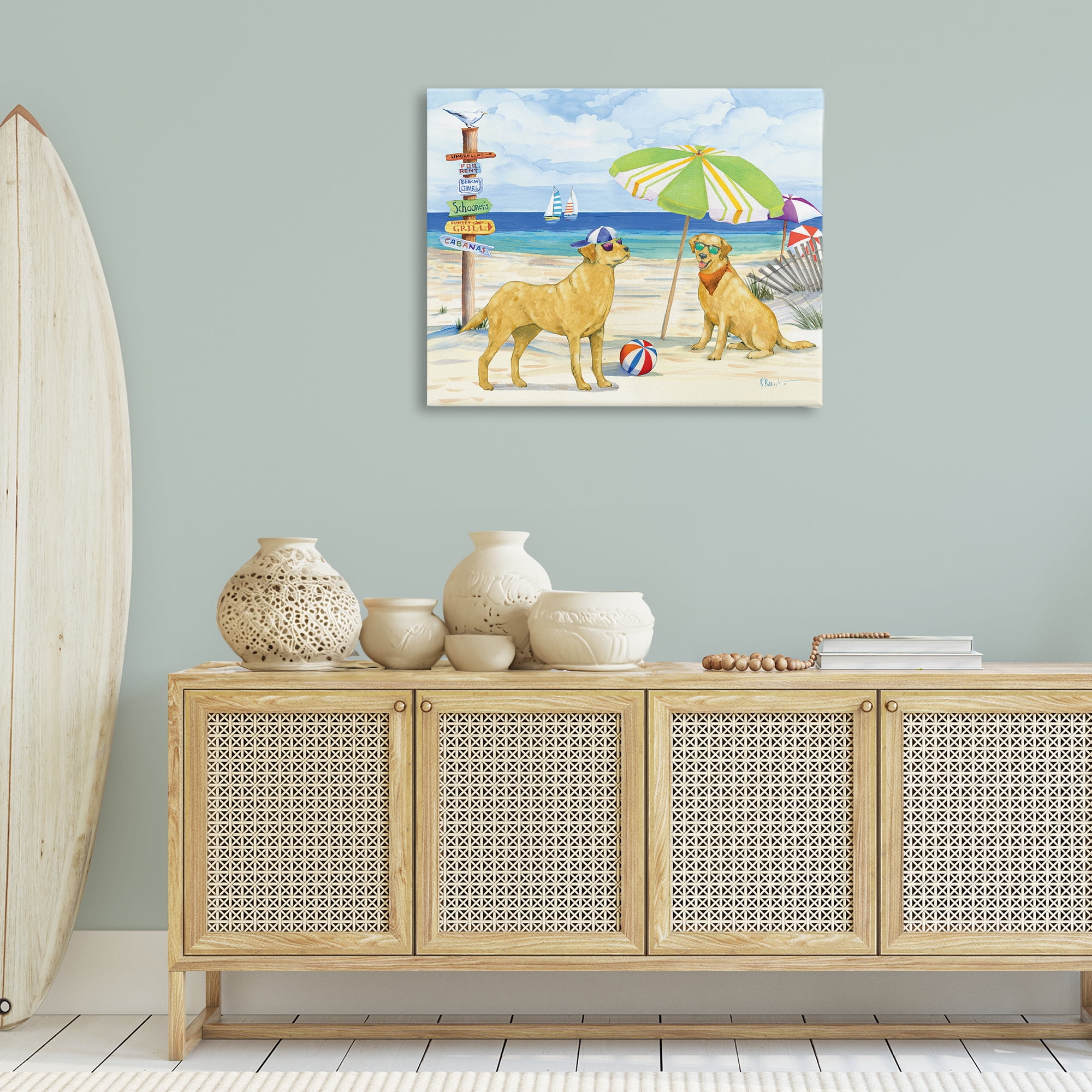 Stupell Industries Dog Day At Beach Animals & Insects Painting Gallery Wrapped Canvas Art Print Wall Art, 40 x 30
