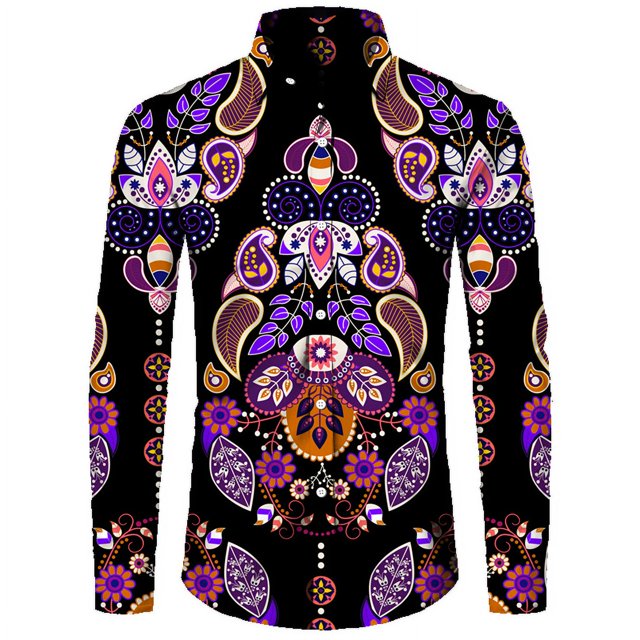 Camisas de manga larga de estilo étnico de otoño Camisa de hombre con patrón retro Tendencia Ropa de hombre al aire libre Nuevas camisetas de manga larga para hombre