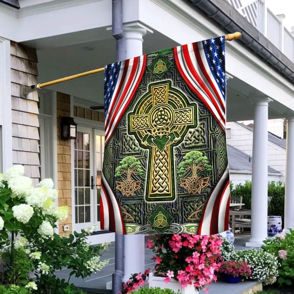 Flagwix St. Patrick's Day Celtic Cross American Flag THH3643F - Garden Flag (11.5" x 17.5")
