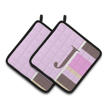 

Carolines Treasures CJ1005-JPTHD Letter J Initial Monogram - Pink Stripes Pair of Pot Holders 7.5HX7.5W multicolor