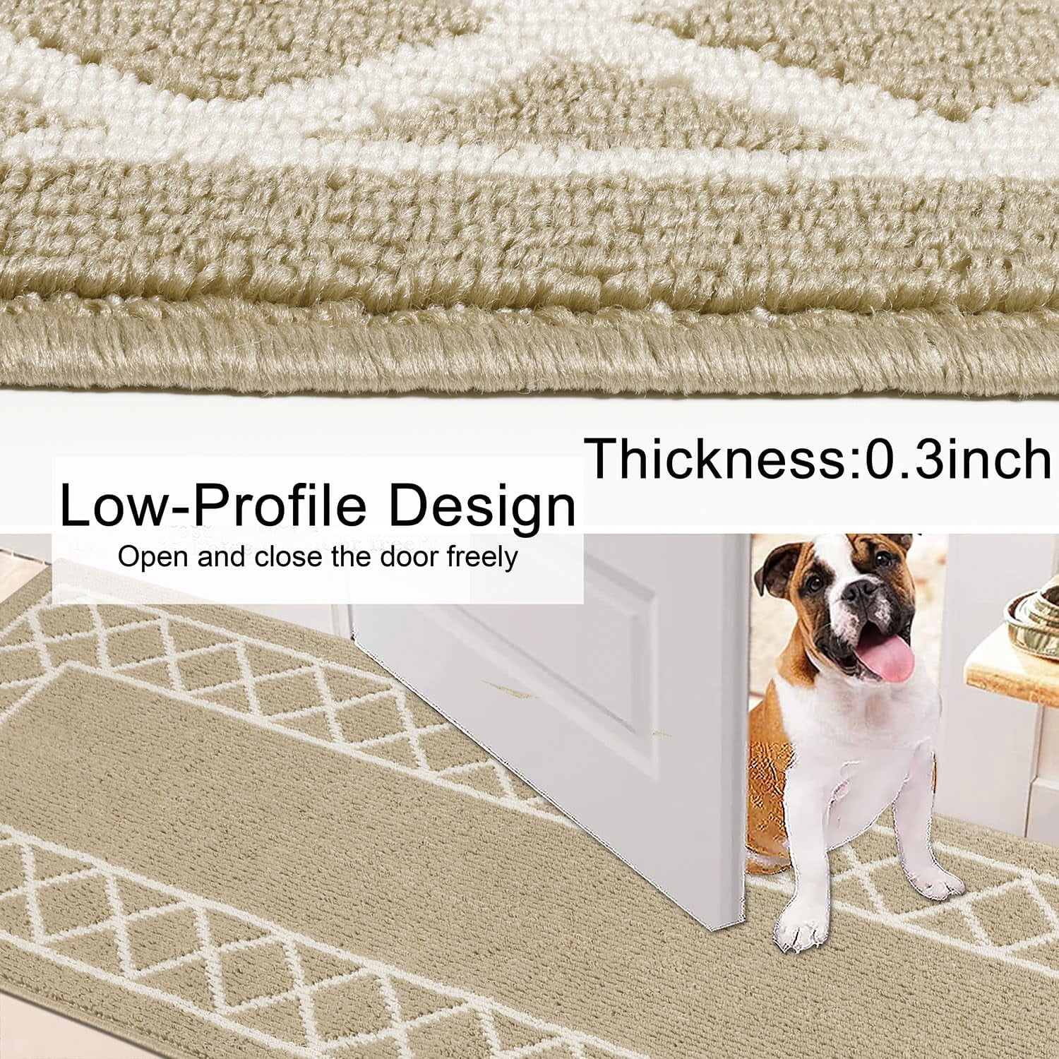 Yamaziot 2'x8' Runner Rug, Washable Kitchen Floor Runners Rugs for Hallway, Non Slip Entryway Mat Low Profile Inside Front Doormat, Laundry Room Rug, Beige
