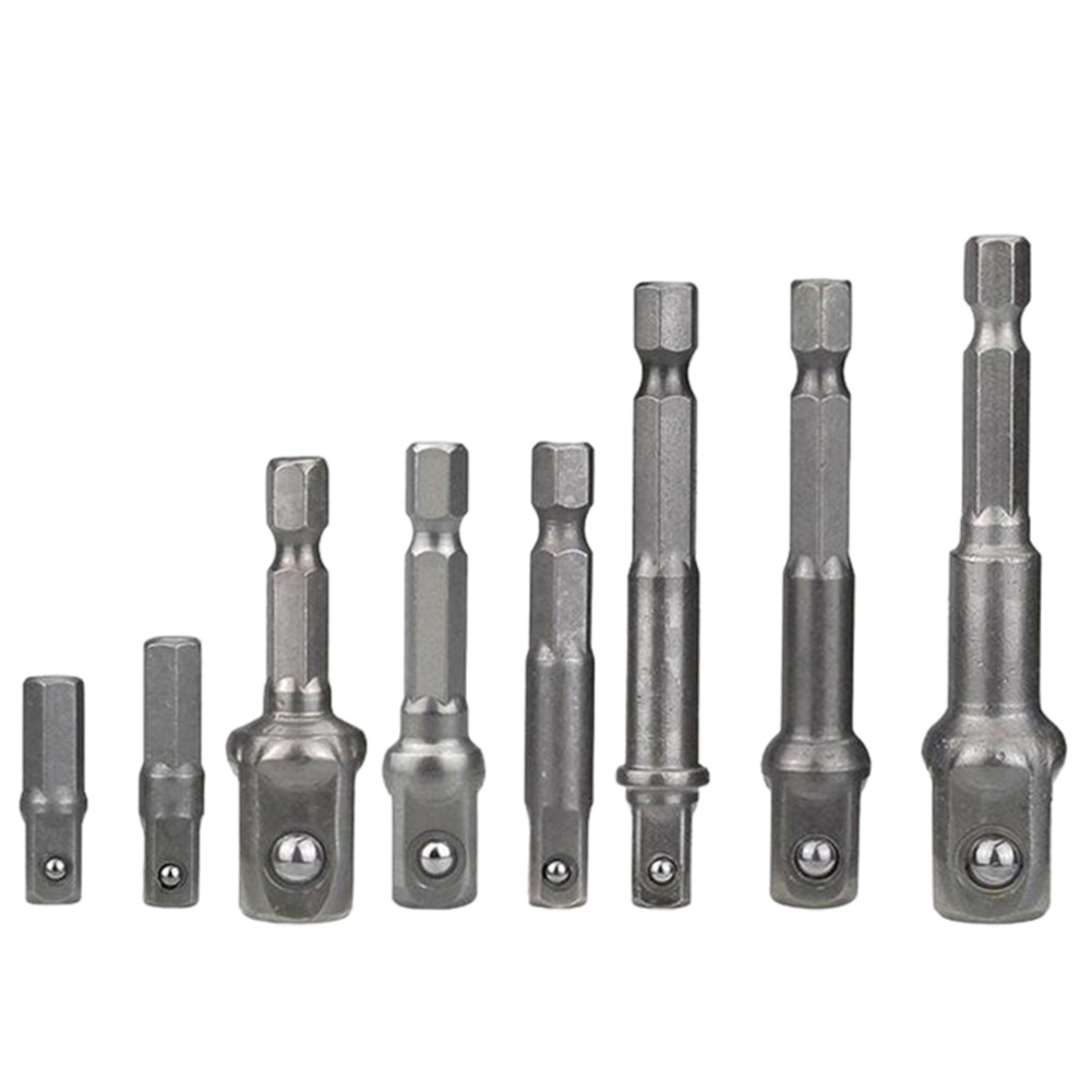 Set of 8 Socket Adapter Impact Set Hex Shank Square Nut Driver Power