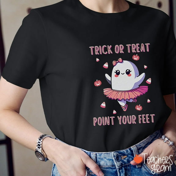 Trick Or Treat Point Your Feet Halloween Teacher T-Shirt, Funny Halloween Teacher Shirt, Spooky Season Classroom Tee, Fall Shirt for Educators