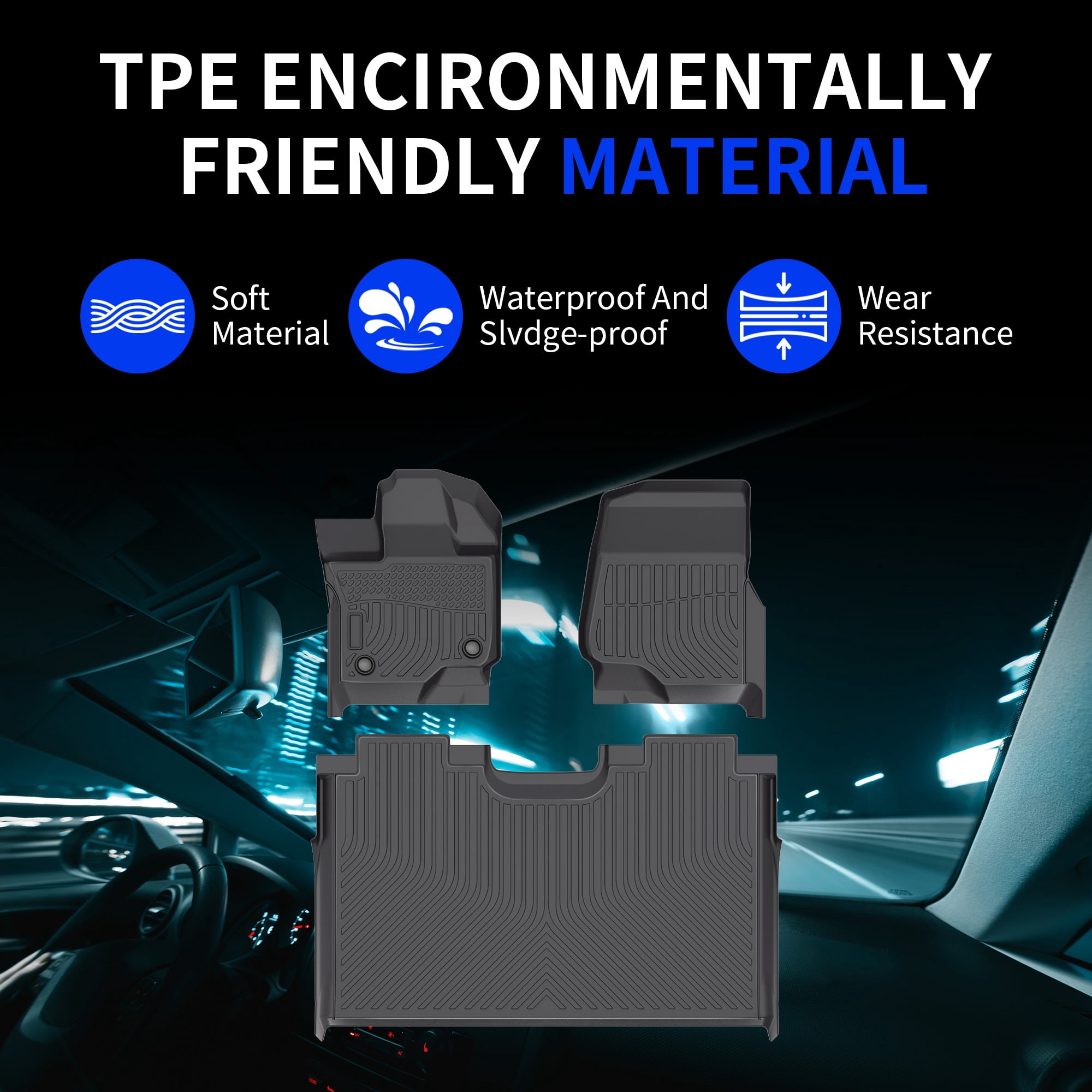 Floor Mats Fit for Ford F150/F-150 2015-2024(Rear w/o U-Seat Flat Storage) Custom Fit All Weather TPE Protection Floor Mats Set Customized 1st & 2nd Row Car Floor Mat Set,Heavy Duty Accessories,Black