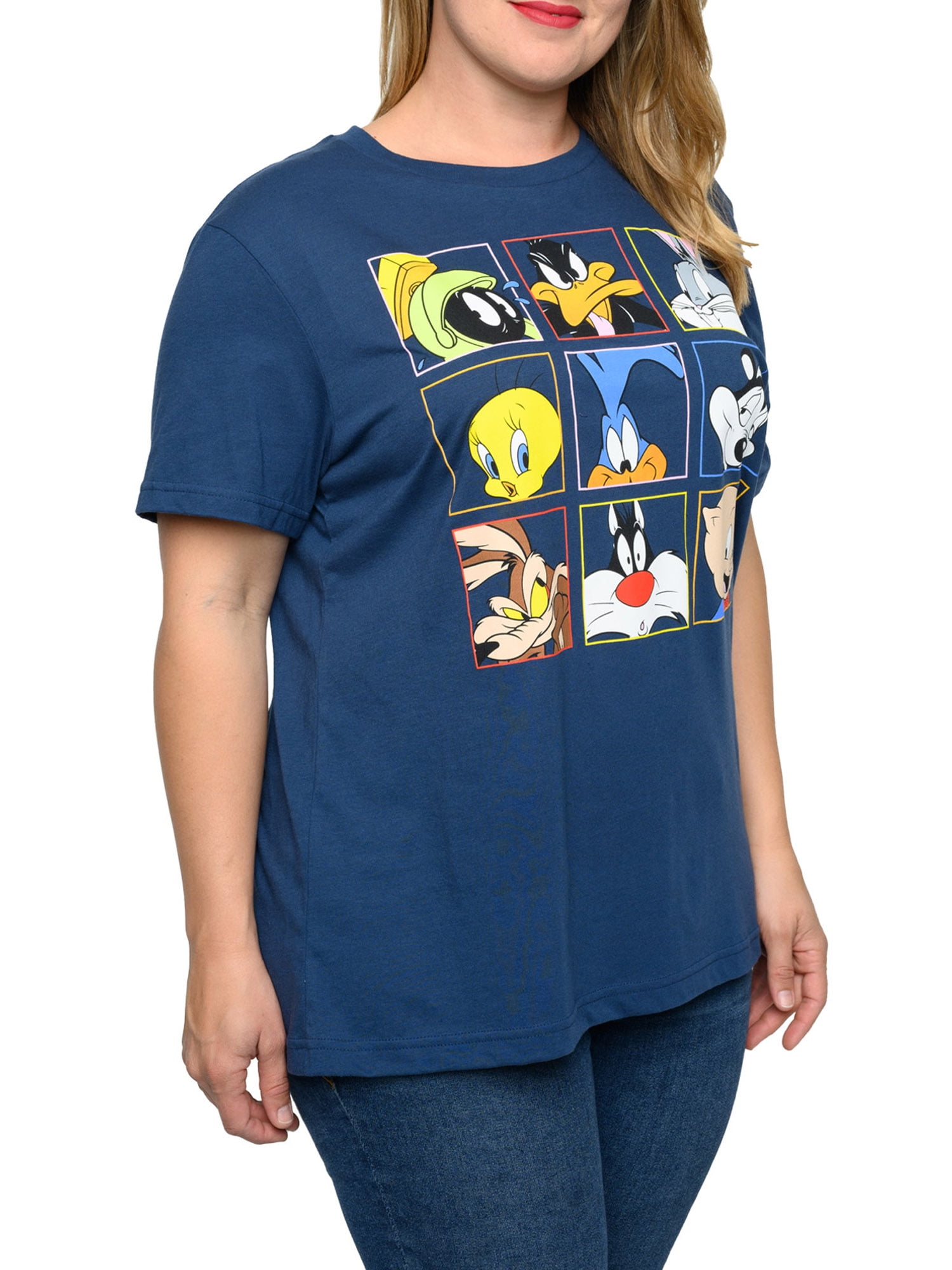 Sylvester Blue Tweety Women\'s Plus Bugs T-Shirt Tunes Looney Size Daffy Bunny