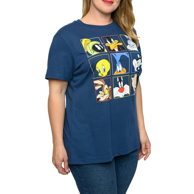 Women\'s Looney Tweety Sylvester Tunes Bunny Blue Daffy Bugs T-Shirt Plus Size