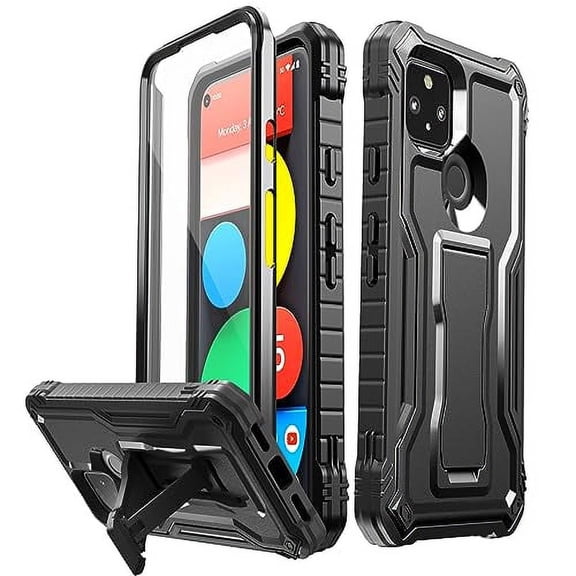 FITO For Google Pixel 5A Case, Phone Case with Screen Protector and Kickstand (Black)