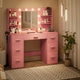 thumbnail image 4 of Homall Vanity Desk with Mirror, LED Lights & Power Outlet, Makeup Vanity Table with 7 Drawers & Shelves for Girls and Women, Light Pink, 4 of 7