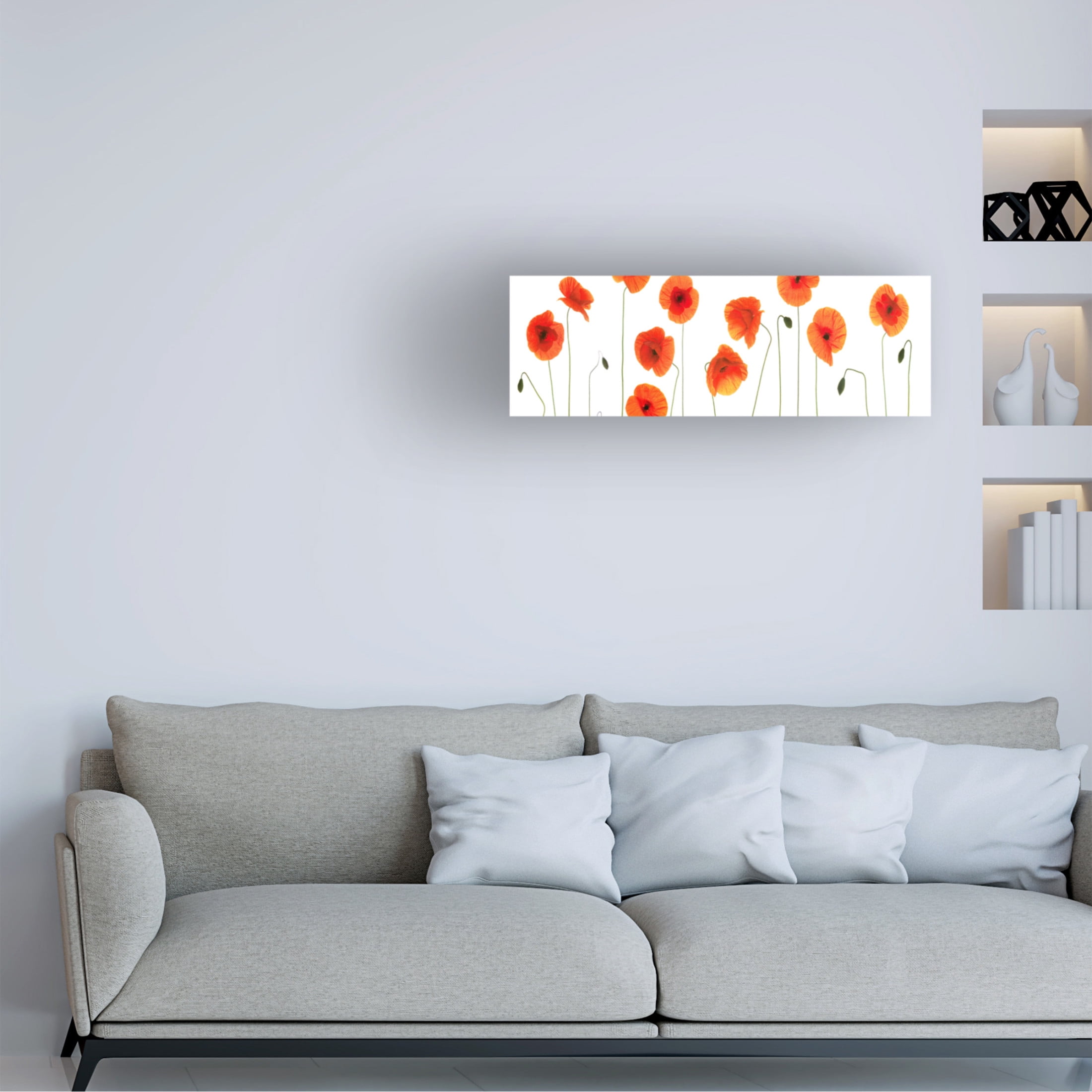 Canvas Wall Art - Tom Quartermaine 'Row of Poppies on White' Wall Art for Living Room, Bedroom, or Office Décor by Trademark Fine Art - 32 x 10 Inches