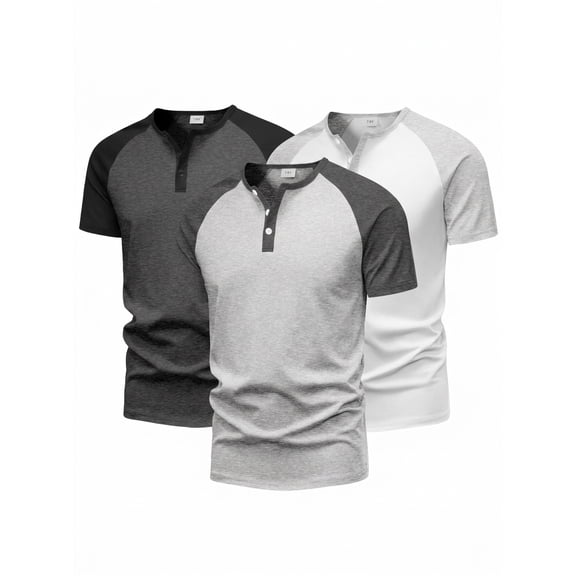 PureChapter Boys T Shirts Short Sleeve Henley Shirts Color Block Casual Summer Tee 3-Pack Size 9-10