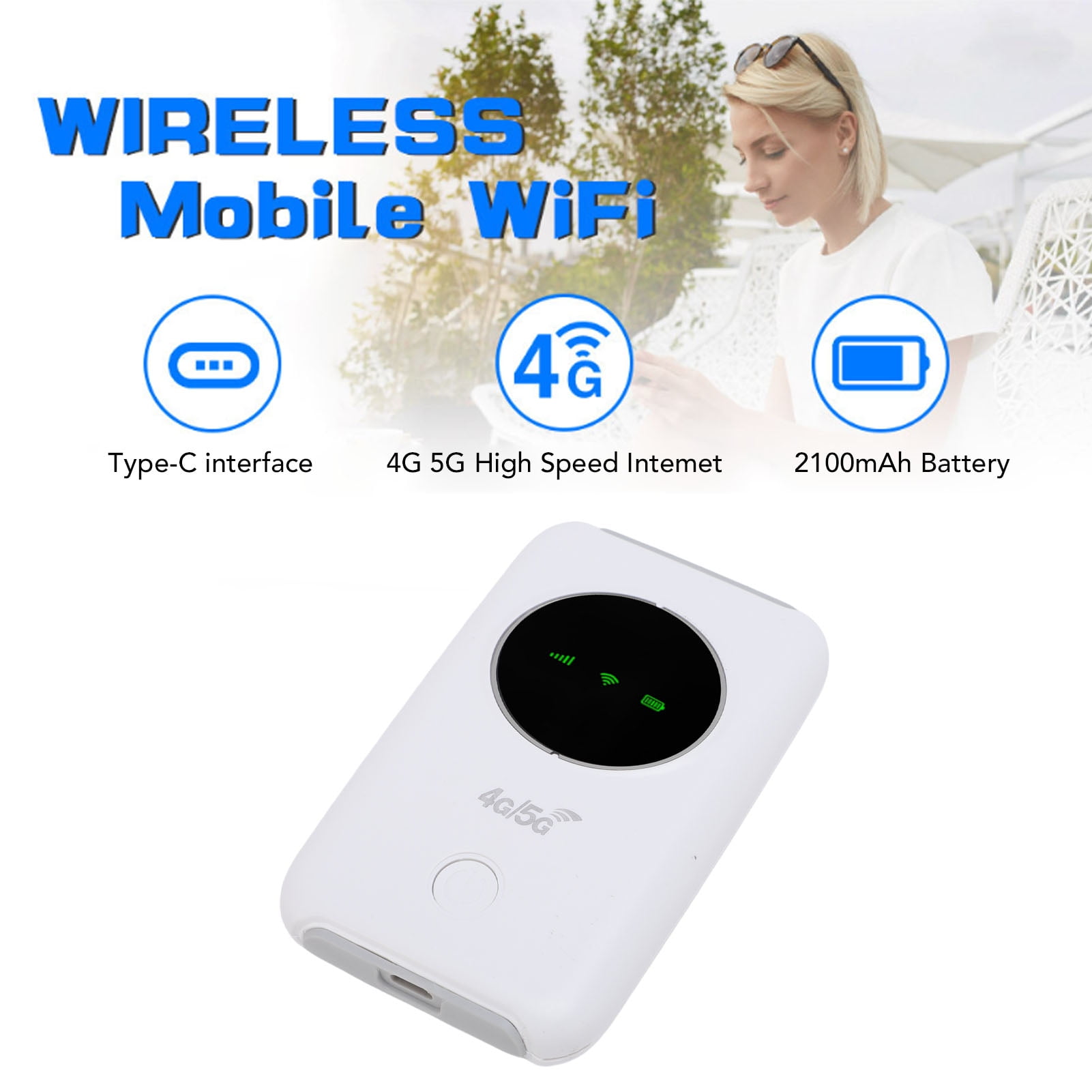 4G 5G LTE WiFi Mobile Hotspot 300Mbps High Speed Color LED Portable WiFi Router with SIM Card Slot Supports 10 Connected Devices
