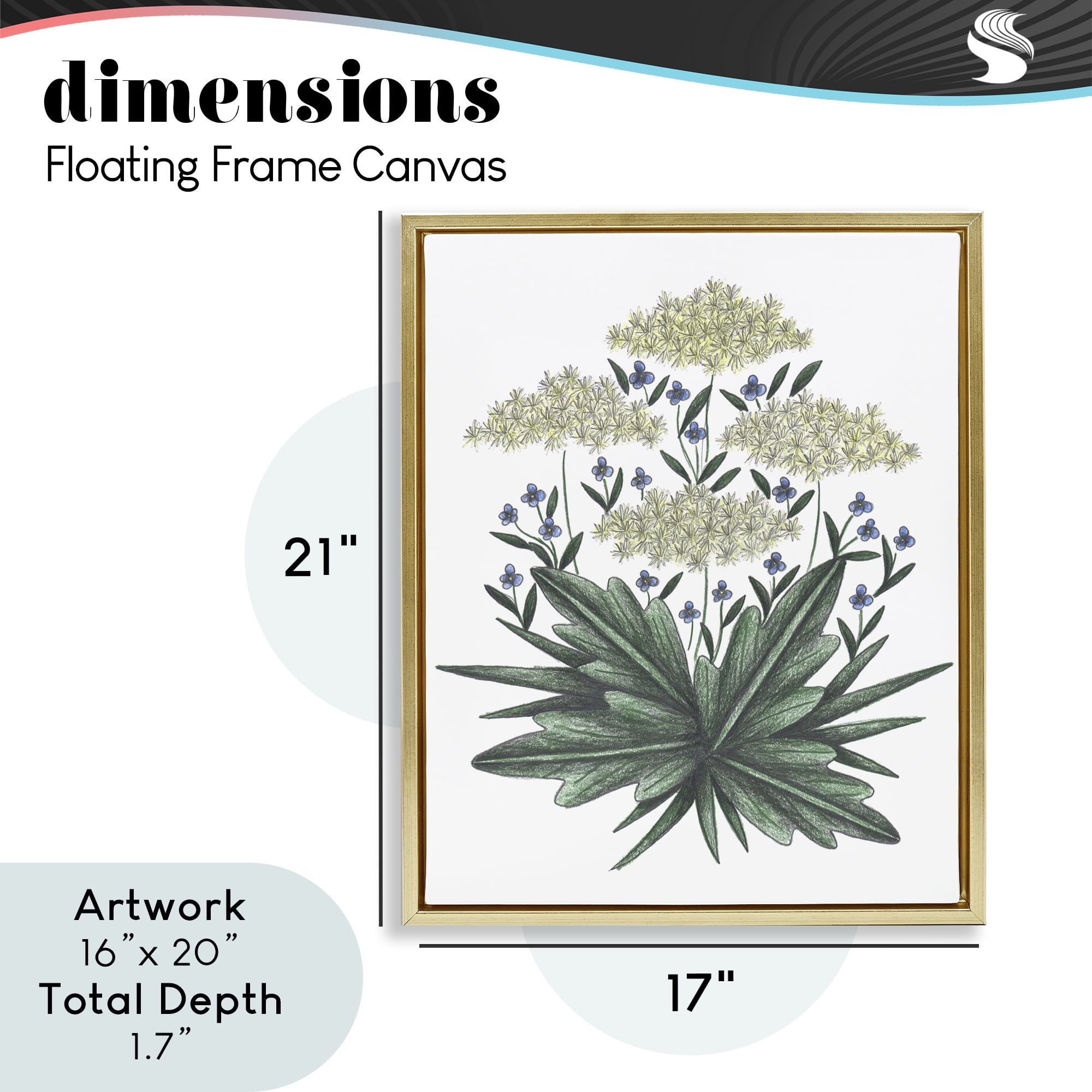 New Roots Vintage Sketch Gold Framed Floater Canvas Wall Art, design by Cecilia Battaini