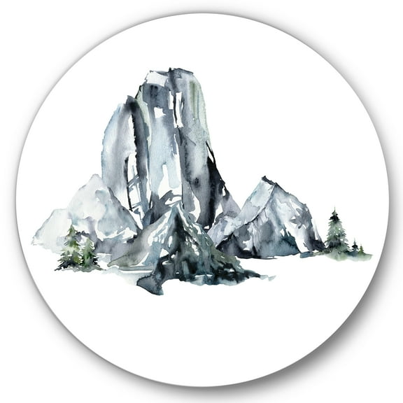 Designart 'Minimalistic Landscape of Forest and Mountains' Modern Circle Metal Wall Art 36x36 - Disc of 36