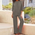 thumbnail image 2 of NMMUED Linen Outfits Women 2 Piece Summer Casual Dressy Linen Sets Breathable Outfits Wide Leg Pants Suits Casual Boho Beach Cute Outfits Linen Outfits Gray 3XL, 2 of 6