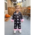 thumbnail image 4 of Cjfdfy Newborn Baby Girls Halloween Silk Romper Pajamas Pumpkin Ghost Print Fuzzy Trim Long Sleeve Satin Jumpsuit Cute Newborn Halloween Fall Winter Nightgown Clothes, 4 of 9