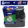 thumbnail image 2 of Fruit of the Loom Men's Ankle Socks 6-Pack Shoe Size: 6-12, Black, 2 of 2