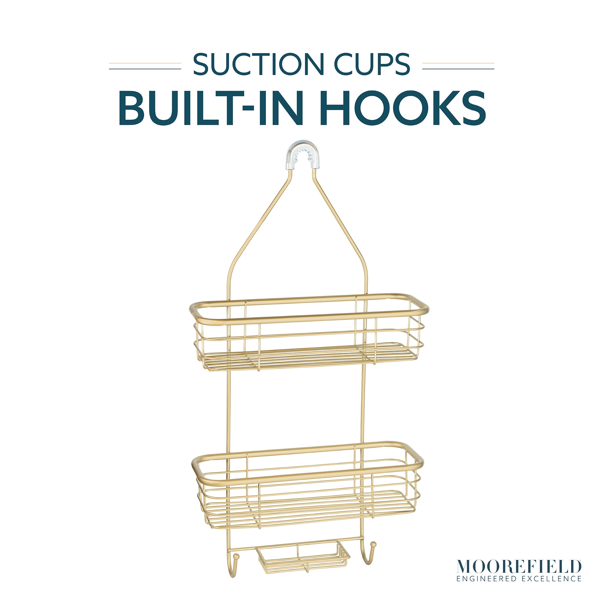 Moorefield 3-Tier Hanging Shower Caddy with Suction Cups, Non-Slip Neck, Bathroom Organizer, Gold