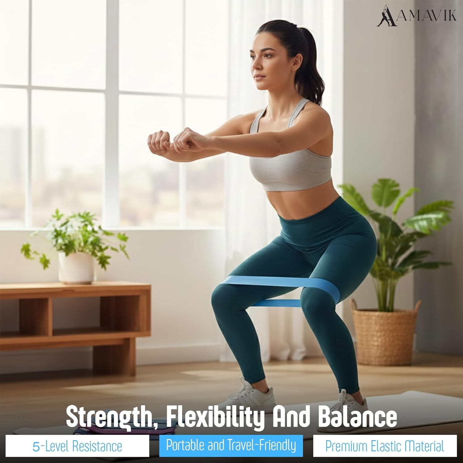 AMAVIK Pilates Kit 15-Piece Home Workout Set with 5 Resistance Bands, Pilates Ring and Ball Set with Accessories A Complete Pilates Set for Women to Improve Strength Flexibility and Balance Body-Blue