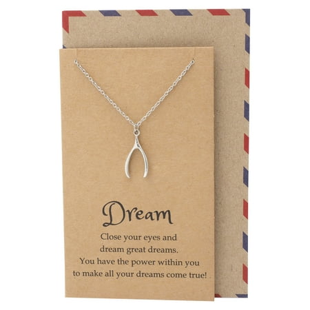 Good Luck Wishes Cards - Quan Jewelry Wishbone Pendant Necklace, Good Luck Charm Necklace with Inspirational Greeting Card 16