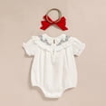 thumbnail image 5 of MORTTIC Infant Girls' Elegant Romper - White Ruffle & Lace Design with Bow Headband for Special Occasions White，1-3M, 5 of 10