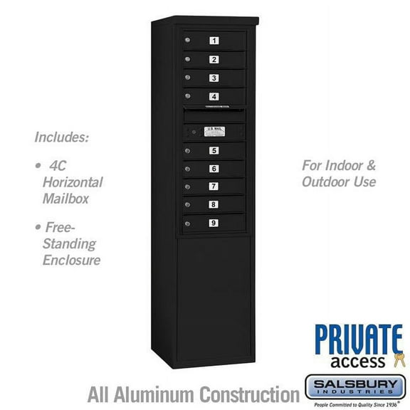 Salsbury Industries  17.75 x 69.375 x 18.5 in. Free-Standing 4C Horizontal Mailbox Unit - Front Loading - Private Access, Black