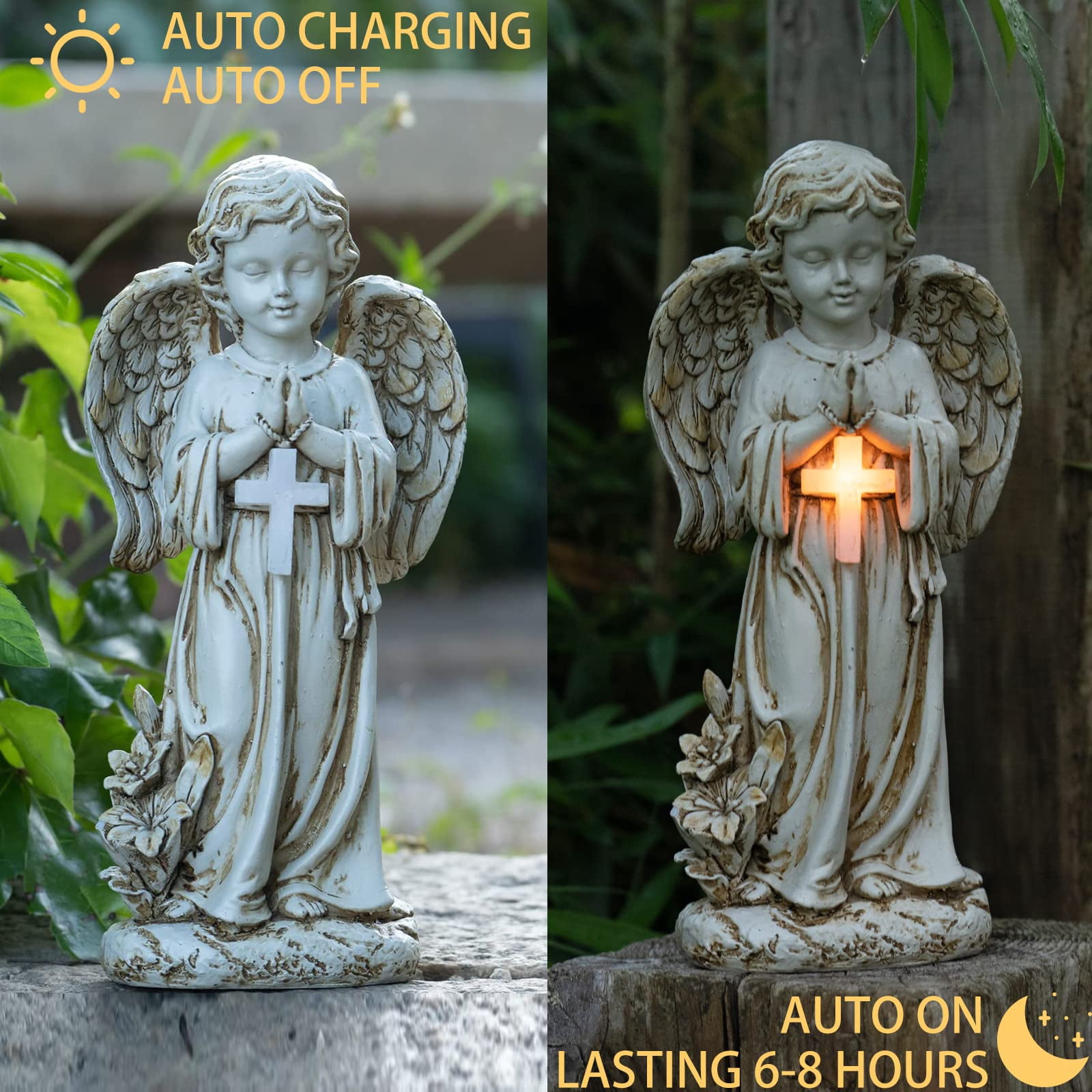 Angel Statue for Garden,Solar Angel for Cemetery Decorations,Garden Memorial Angels,Resin Praying Angels Figurine for Patio Lawn Yard Porch Decorations,12.12inch