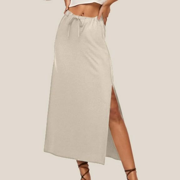 Daznico Women's Solid Color Casual Linen Pocket Slit Skirt - Midi Skirt with Side Slit for Everyday Wear,Size XL