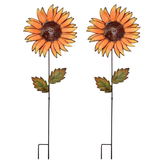 Metal Flower Garden Stakes - 36" Decorative Yard Art - Rusty Spring Plant Stakes for Outdoor Lawn Patio Pathway Décor - Indoor/Outdoor Ornament