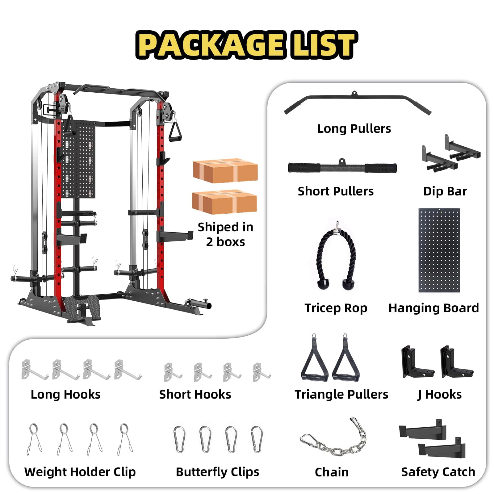 Ataujin Multi-Functional Machine Power Cage, 2000LB Power Rack with Independent Dual Pulley System, Home Gym Workout Machine for Stability & Strength Training