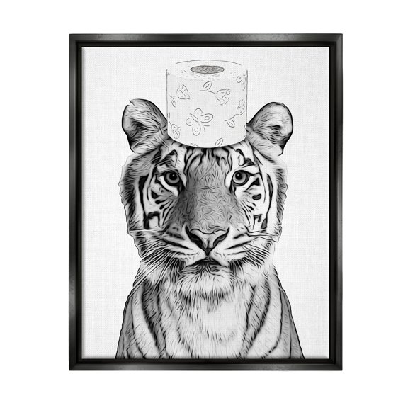 Stupell Industries Tiger Toilet Paper Bathroom Animals & Insects Painting Black Floater Framed Art Print Wall Art