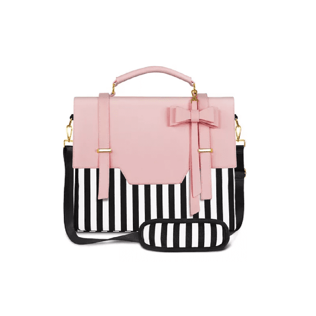 Maletín Crossbody Para Laptop 15.6 In Bolsa Tote Para Mujer Rosa rallas blanco con negro