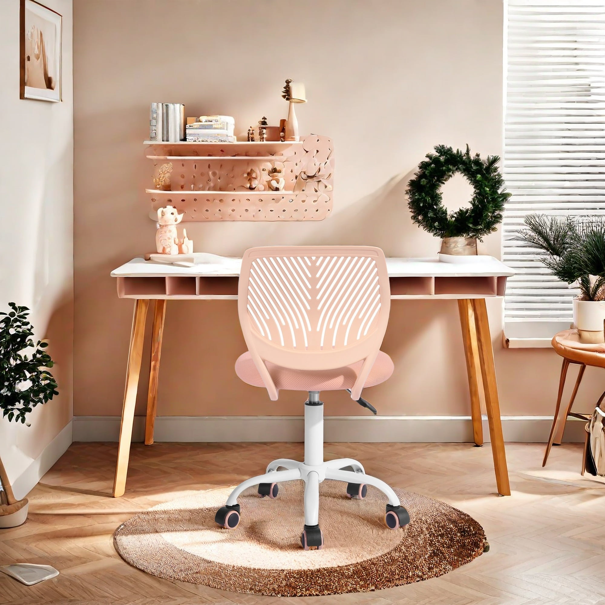 Ergonomic Home Office Desk Chair with Adjustable Height, Rolling Base, and Breathable Backrest, Rose