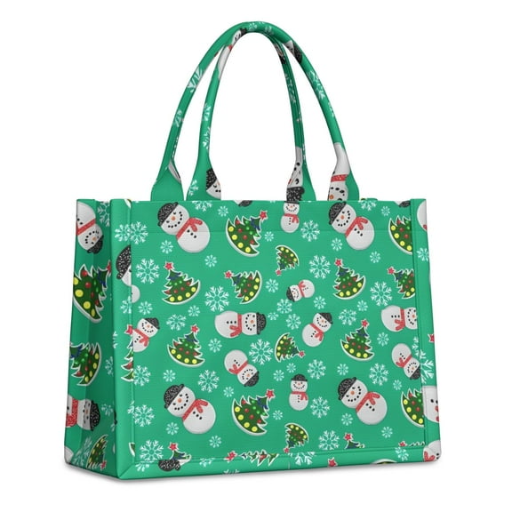 Large Capacity Tote Bag,Green Christmas Snowman Pattern Handbag Fashion Luxury Tote Bag,15.7"x13"x 5.1" Inches,Laptop Compatible