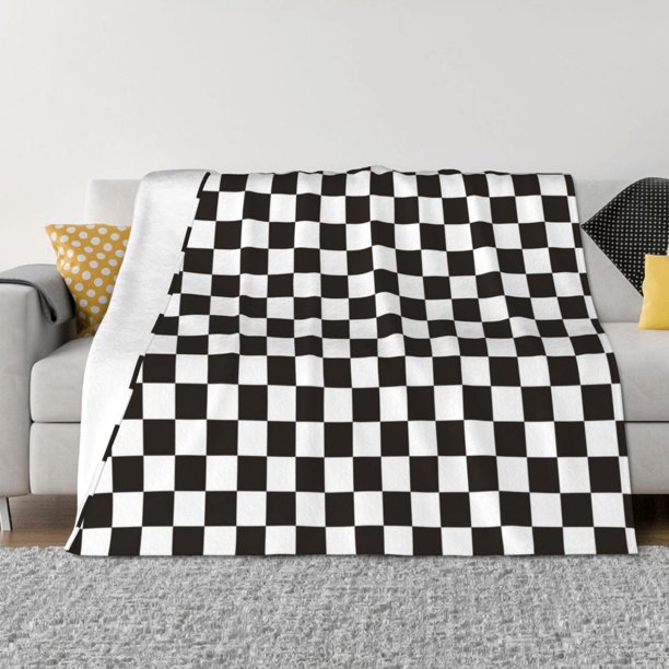 Fotbe Black and White Checkerboard Manta de Franela con Estampado, Manta Ultrasuave para Cama, Sofá, Auto, Hipoalergénica y Antibolitas-80"x60"