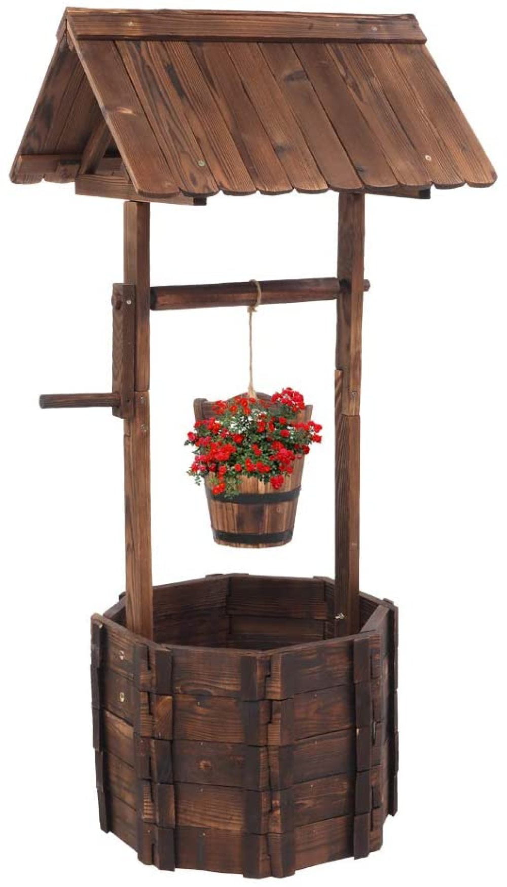 hanging wood wooden Garden Porch Planter Rustic Half moon bucket stained-natural 