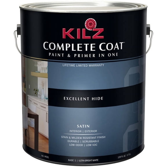 KILZ Complete Coat, Paint & Primer, Interior/Exterior, Satin, Base 3, 1 Gallon