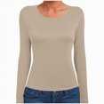 thumbnail image 4 of Towmus Women Long Sleeve Basic Tops Solid Color Fall Shirt Crew Neck Slim Fitted Winter Clothes, Beige, 3XL, 4 of 6