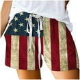 thumbnail image 4 of Plus Size Shorts for Women Summer Usa Flag Shorts Casual Drawstring Elastic Waist with Pockets, 4 of 5