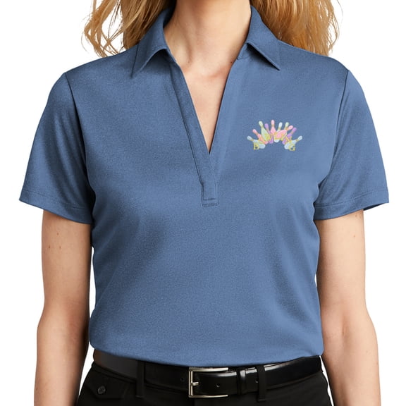Women's Pastel Bowling Arch No Button Polo Shirt, 3XL Moonlight Blue Heather