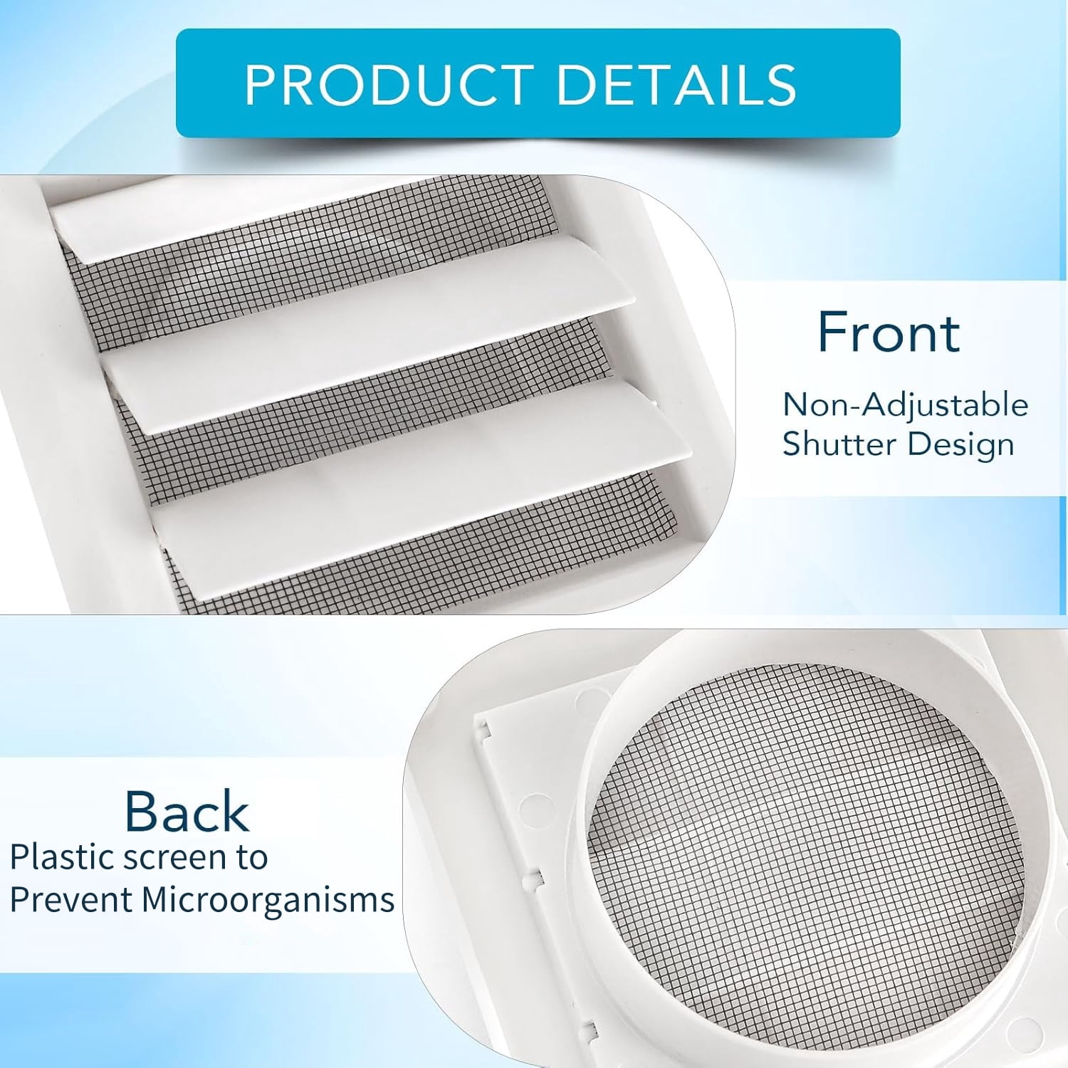 Detetap 4" Dryer Vent Cover for Exterior Wall Vent Hood Outlet Airflow Vent Dryer Air Vent with Plastic Screen Includes 4 Screw for Easy Installation (White)