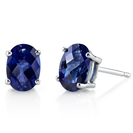 Peora 2.00 Ct T.G.W. Oval-Cut Created Blue Sapphire 14K White Gold Stud Earrings